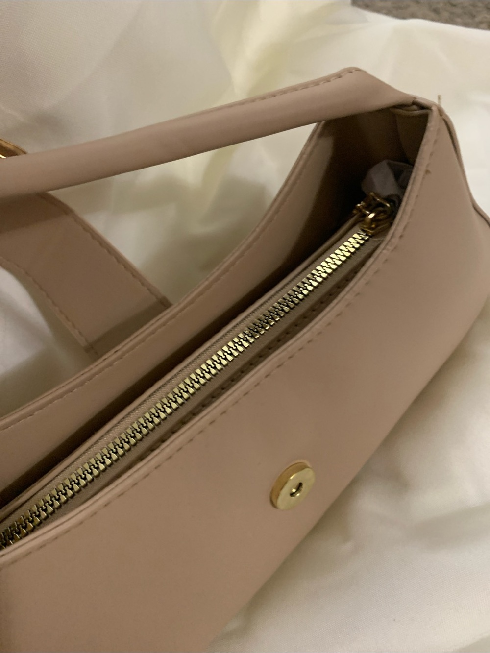 Women's Taupe Shoulder Bag with Gold Buckle - Picture 5 of 10